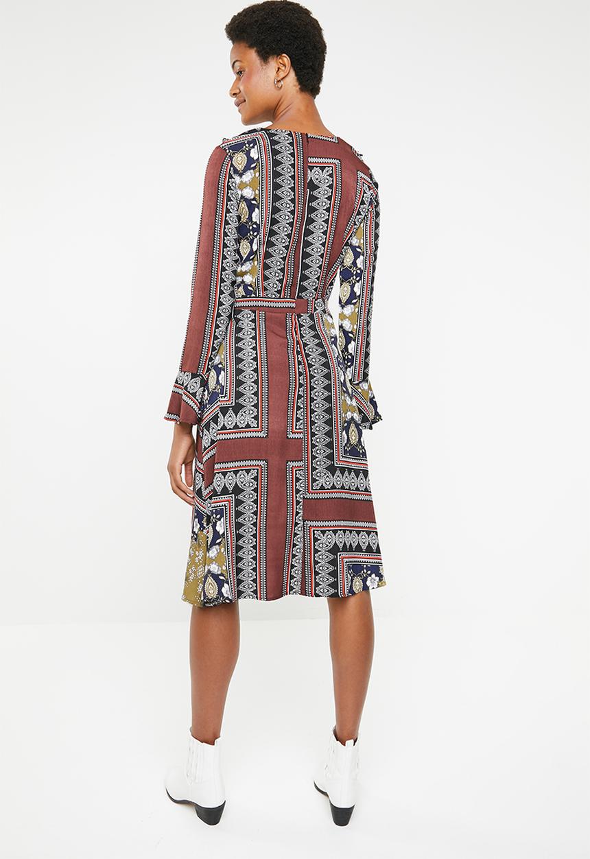Brave Soul - Scarf print with bell sleeves - green