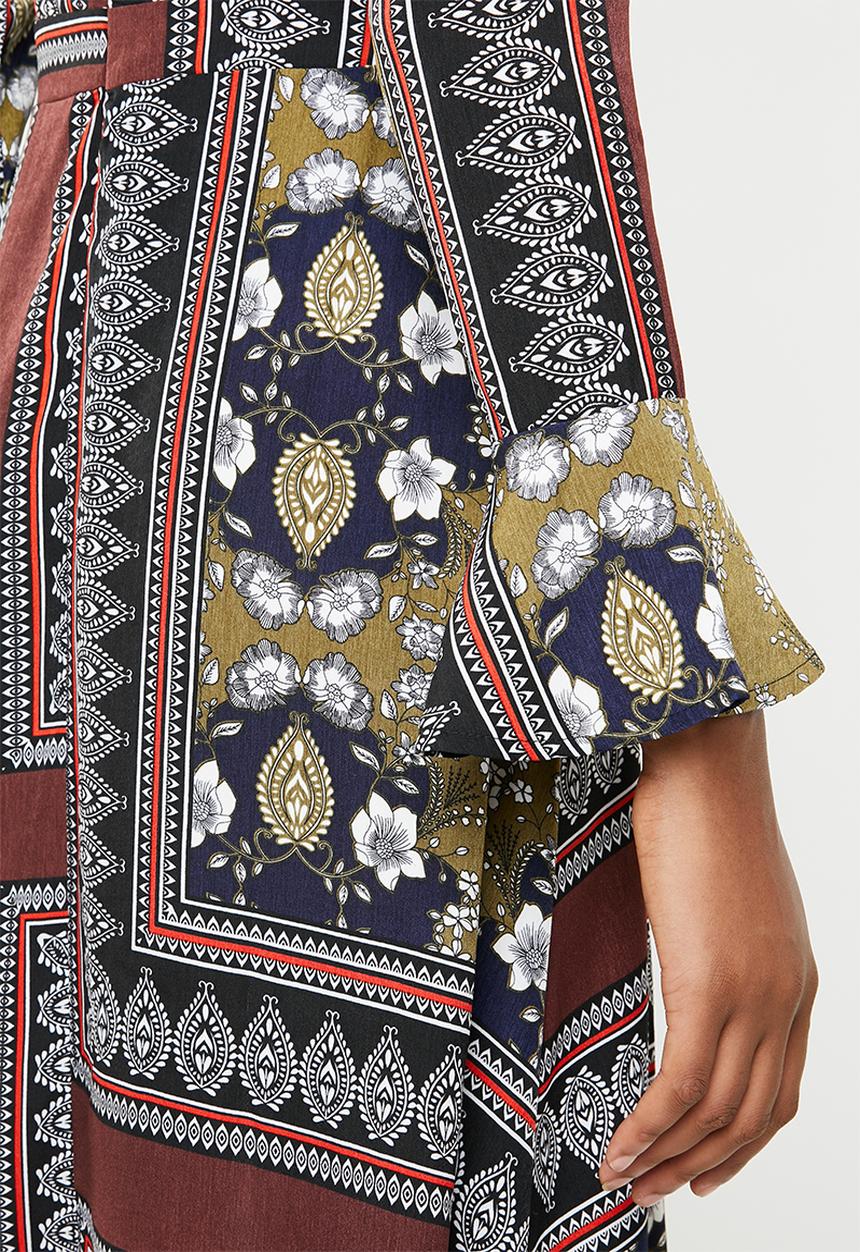 Brave Soul - Scarf print with bell sleeves - green