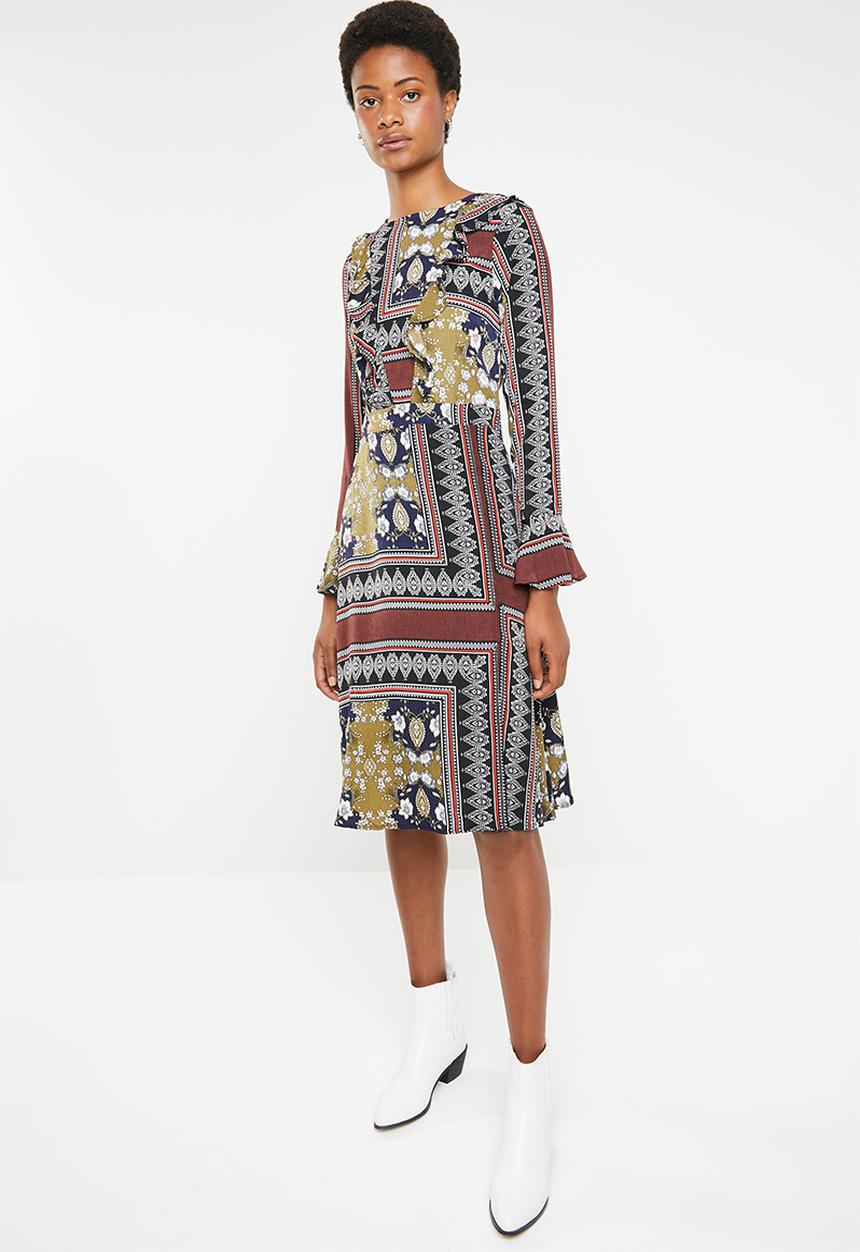 Brave Soul - Scarf print with bell sleeves - green