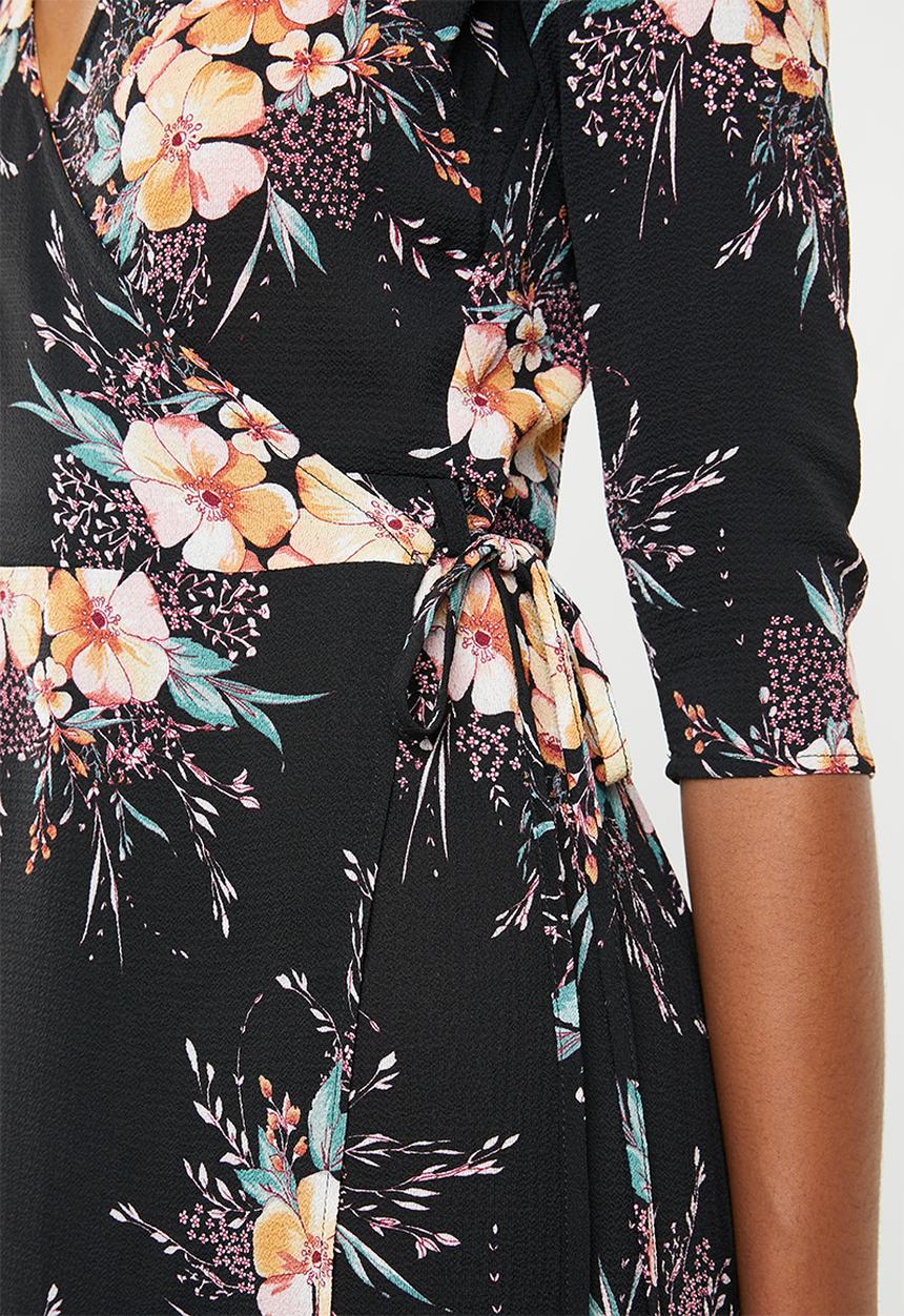 Brave Soul - 3/4 Sleeve faux wrap floral maxi - black