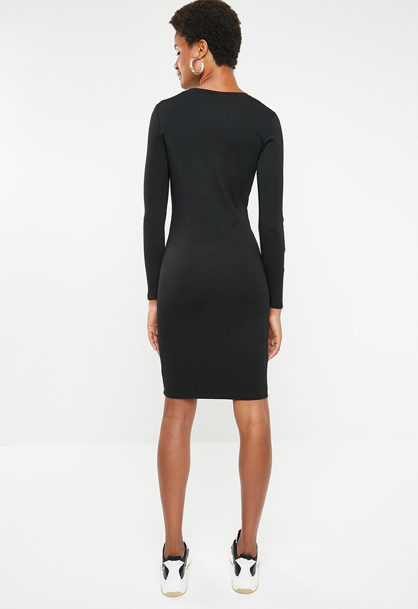 Brave Soul - Long sleeve bodycon midi with side stripe - black