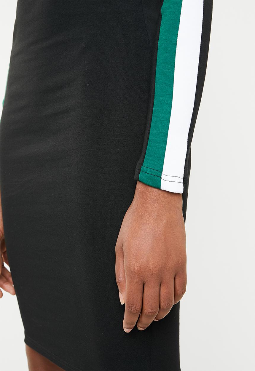 Brave Soul - Long sleeve bodycon midi with side stripe - black