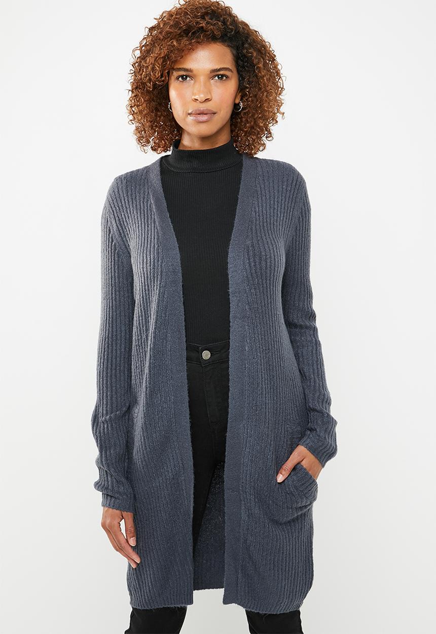 edit - Ribbed open front cardigan - navy