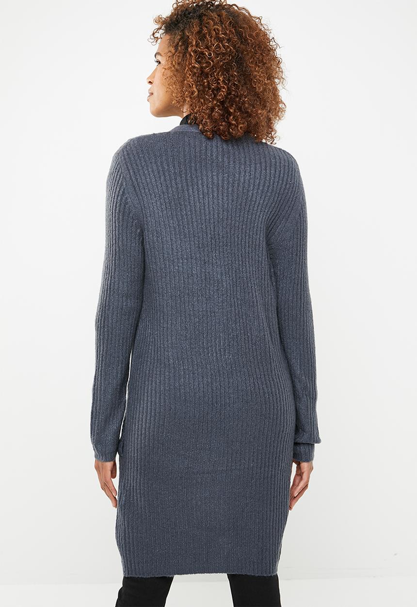 edit - Ribbed open front cardigan - navy