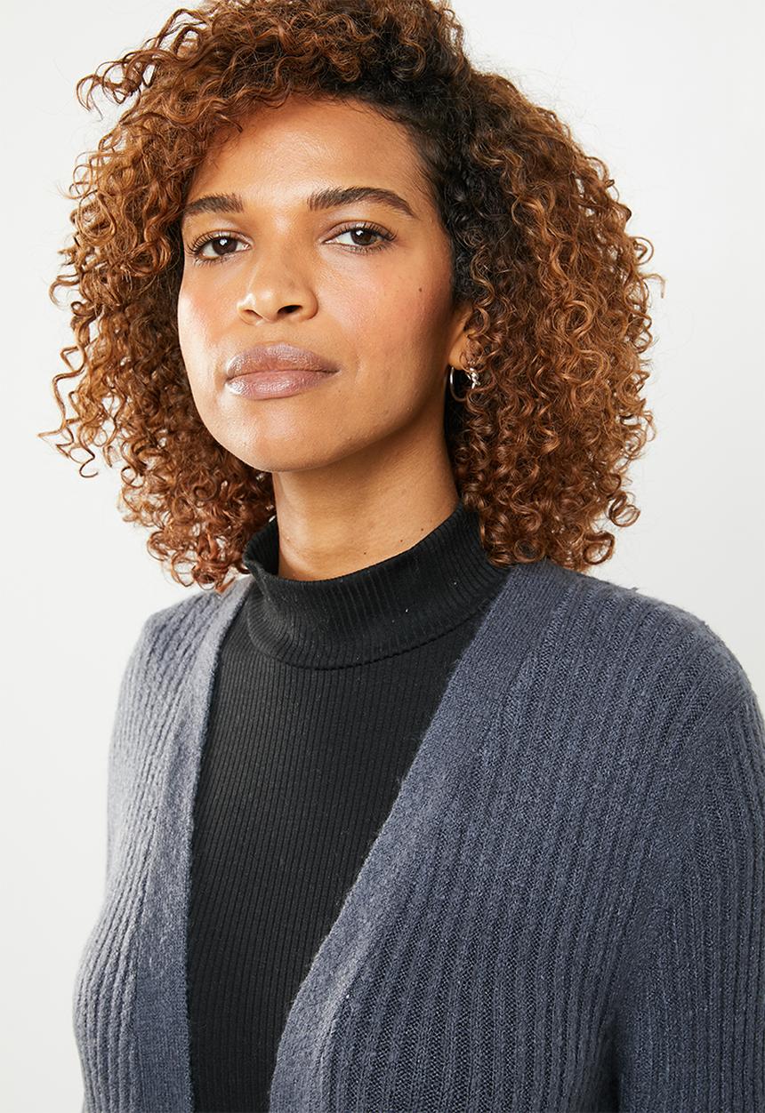 edit - Ribbed open front cardigan - navy