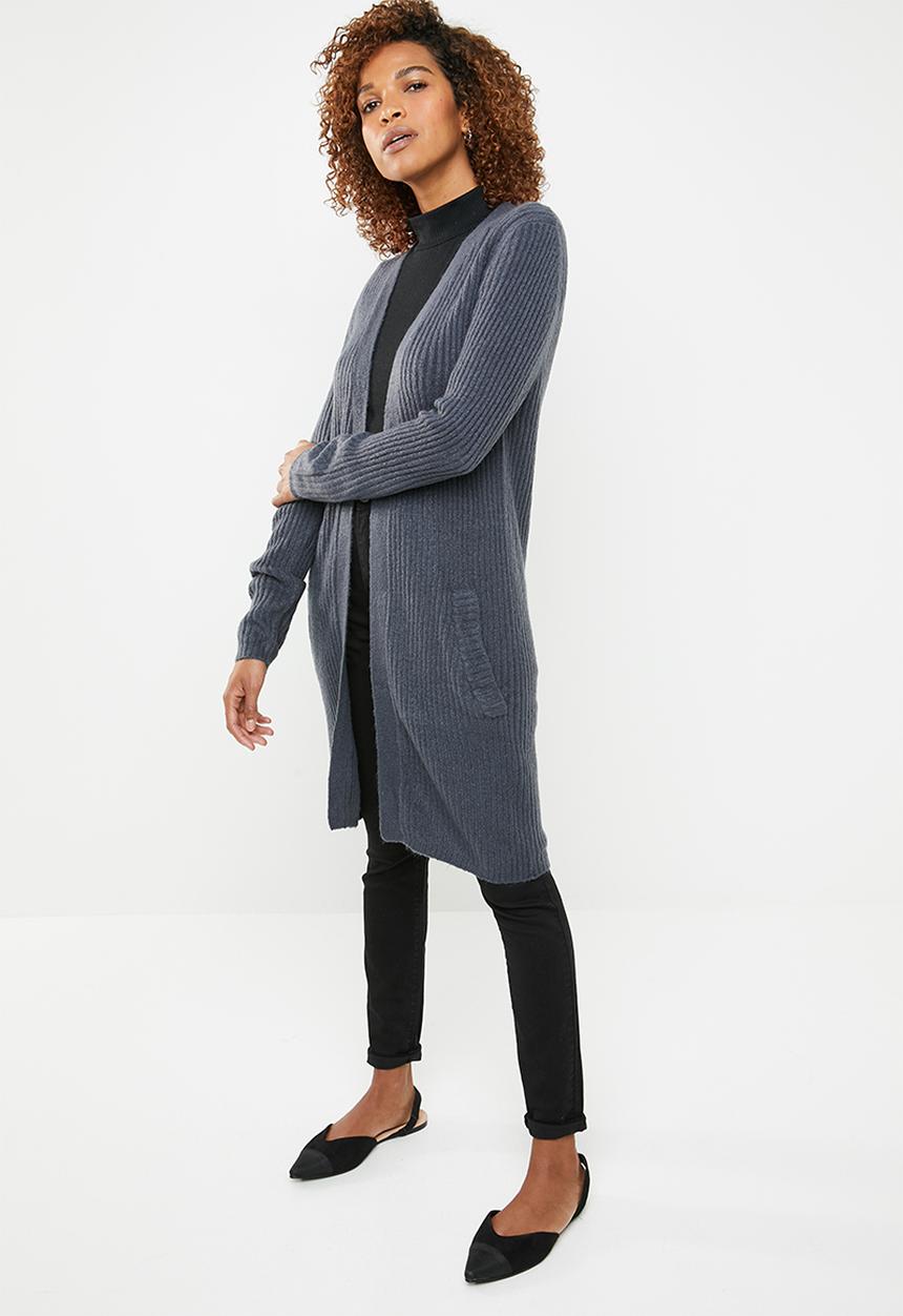 edit - Ribbed open front cardigan - navy