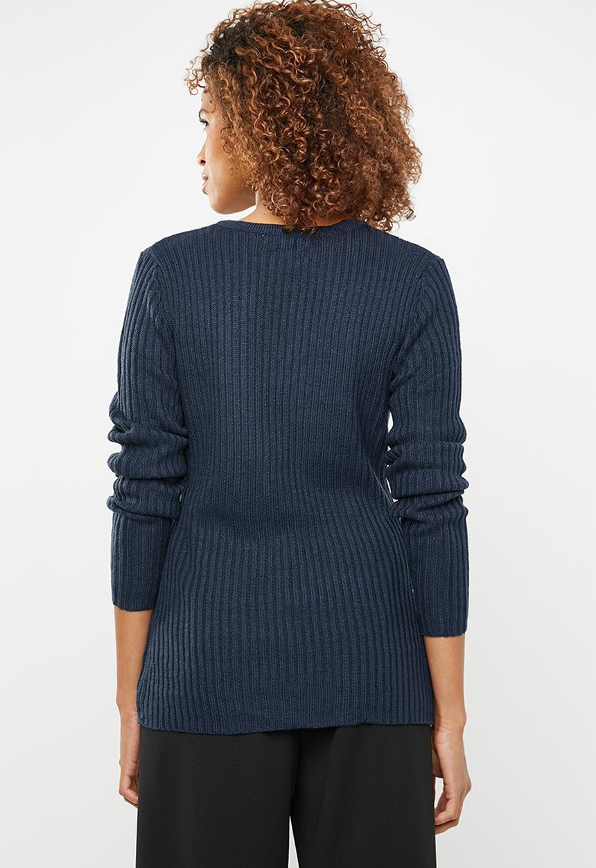 edit - Essential ribbed v neck jersey  - navy
