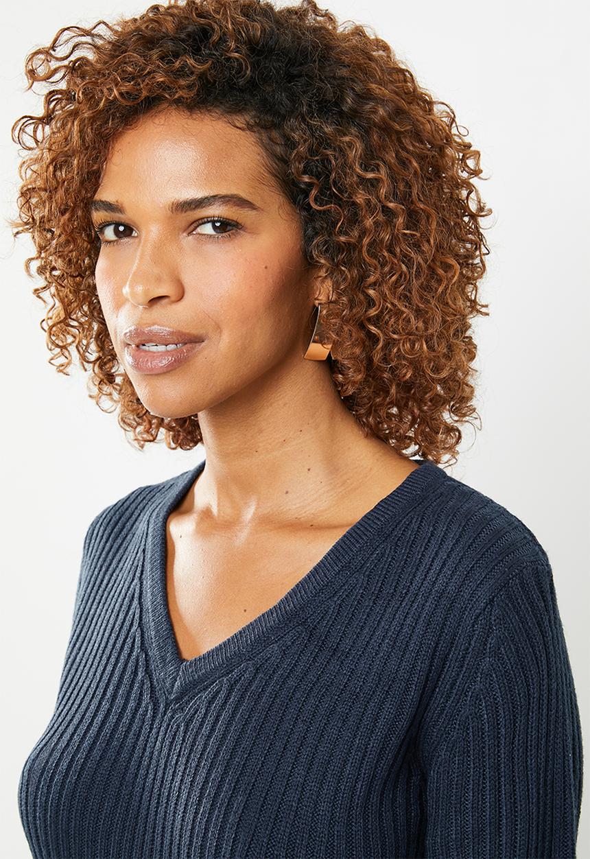 edit - Essential ribbed v neck jersey  - navy