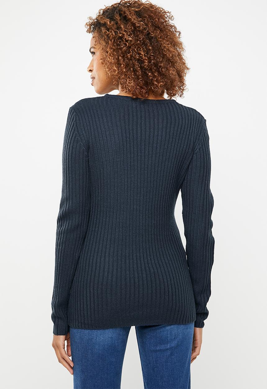 edit - Essential ribbed round neck jersey - navy