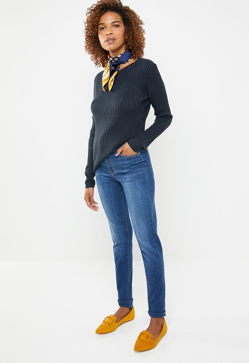 edit - Essential ribbed round neck jersey - navy