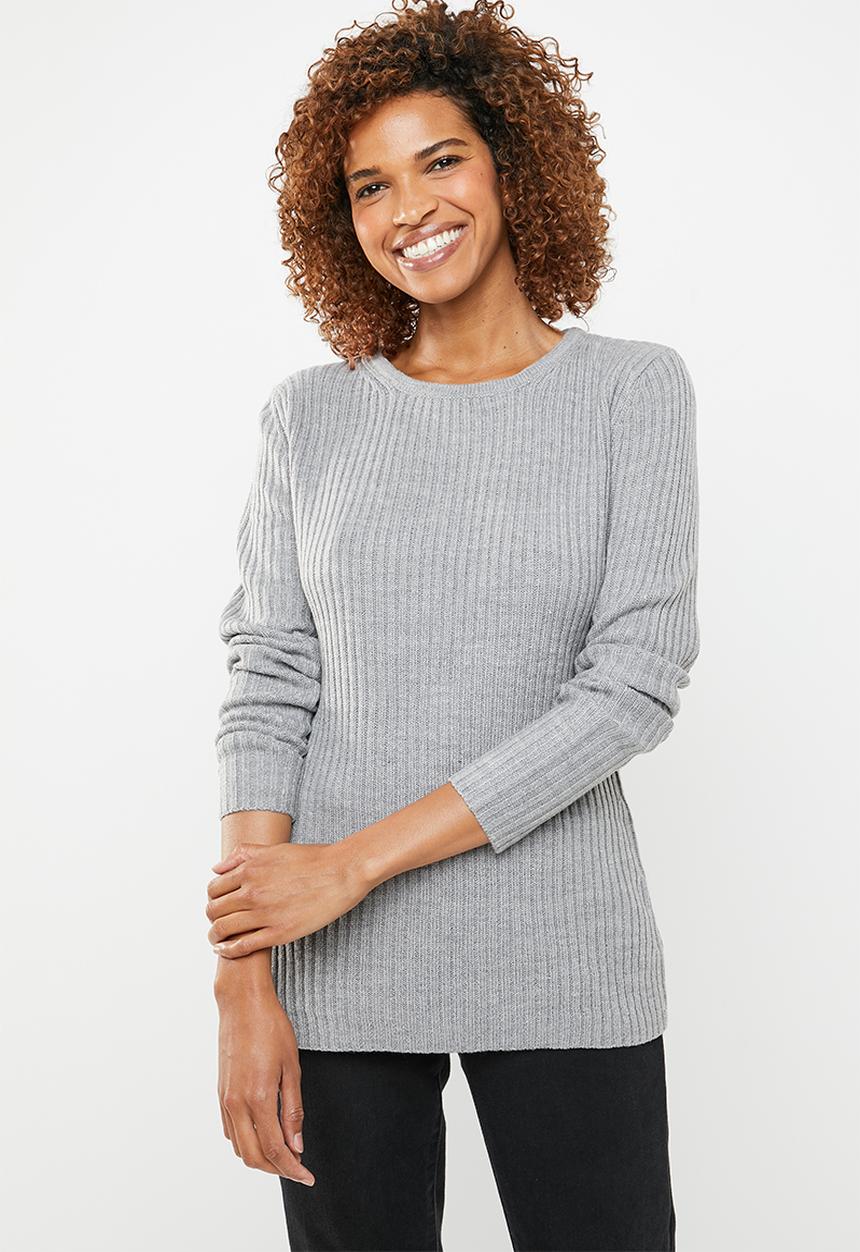 edit - Essential ribbed round neck jersey - grey