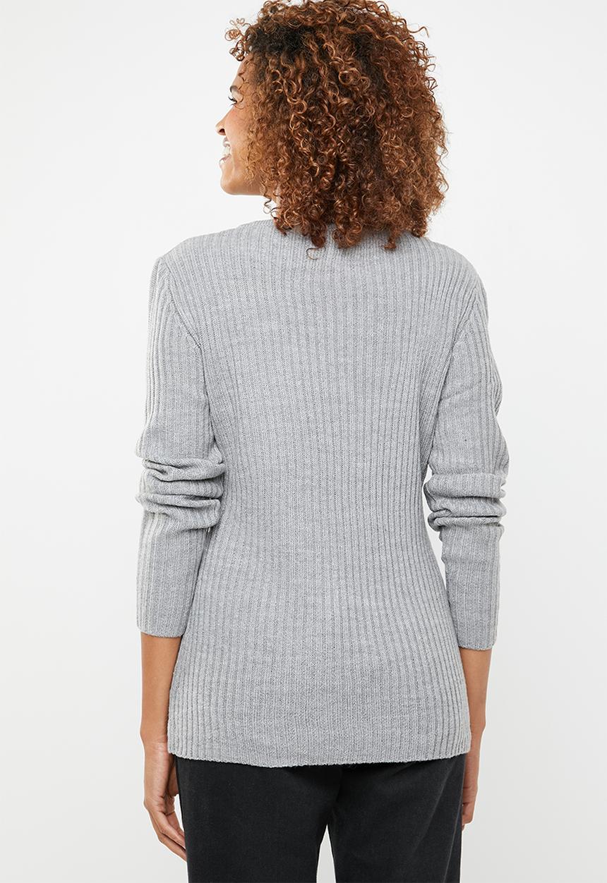 edit - Essential ribbed round neck jersey - grey