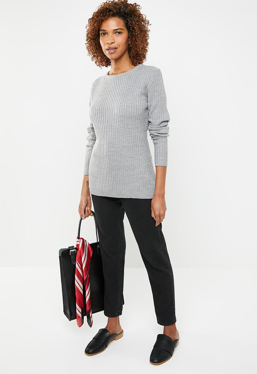 edit - Essential ribbed round neck jersey - grey