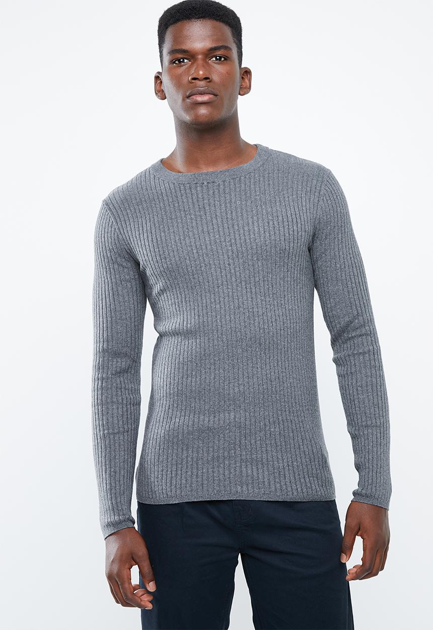 Superbalist - Slim fit ribbed crew neck knit - grey