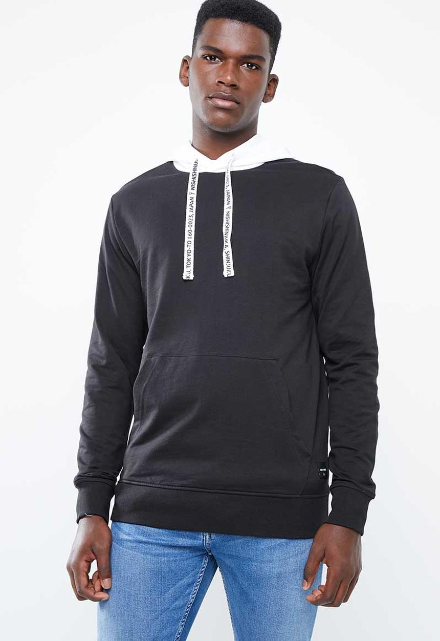 Only & Sons - Danny contrast sweat hood - black