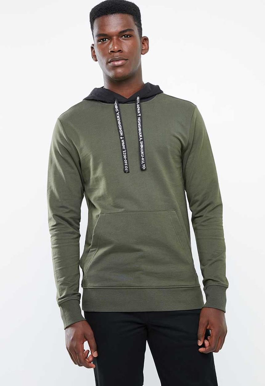 Only & Sons - Danny contrast sweat hood - green