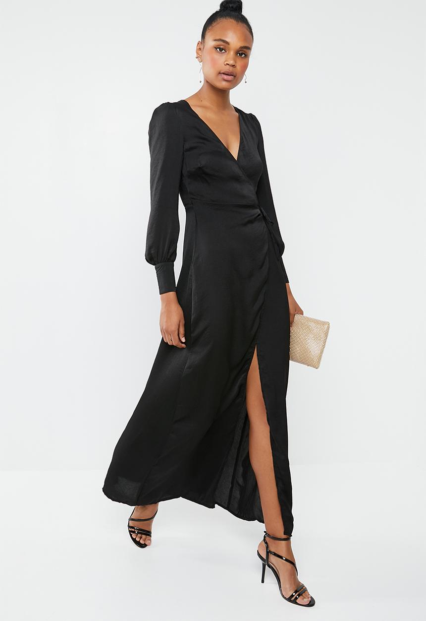 Missguided - Satin tie side maxi dress - black
