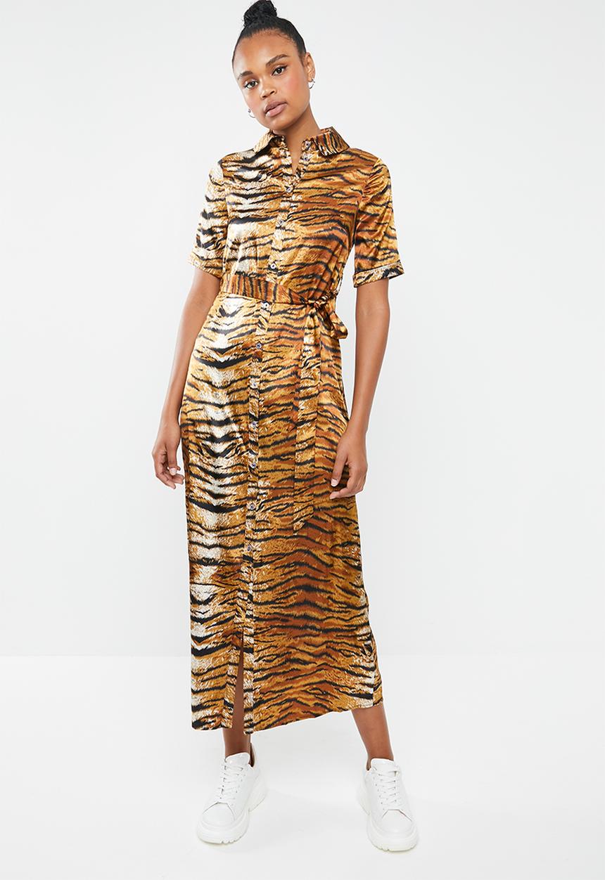 Missguided - Tiger print midi maxi dress - brown