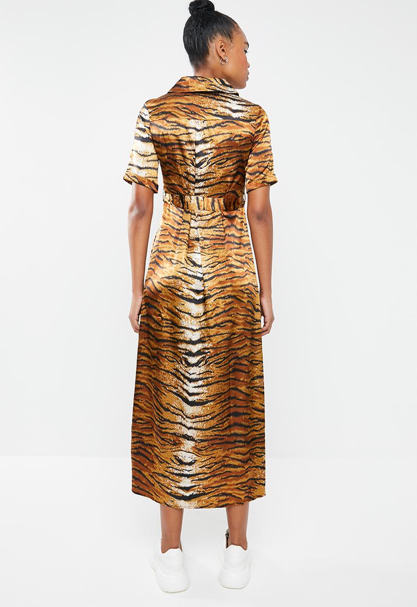 Missguided - Tiger print midi maxi dress - brown