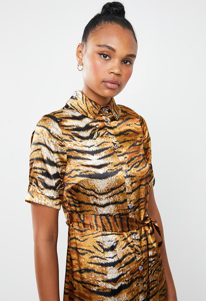 Missguided - Tiger print midi maxi dress - brown