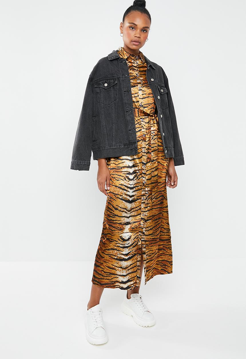 Missguided - Tiger print midi maxi dress - brown