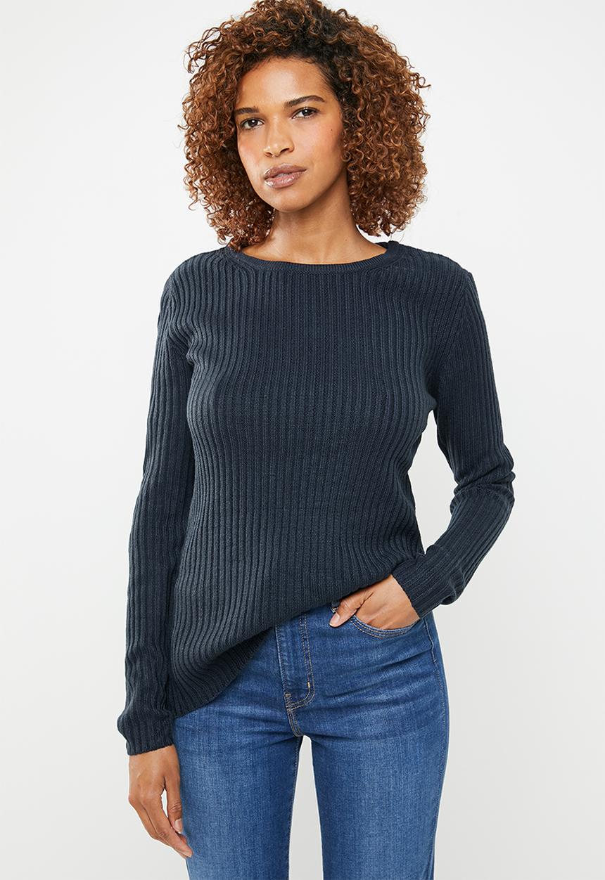edit - Essential ribbed round neck jersey - navy