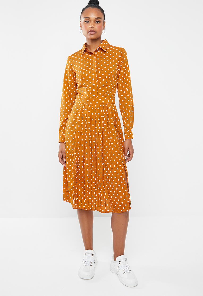 Missguided - Midi polka dot shirt dress - yellow & white