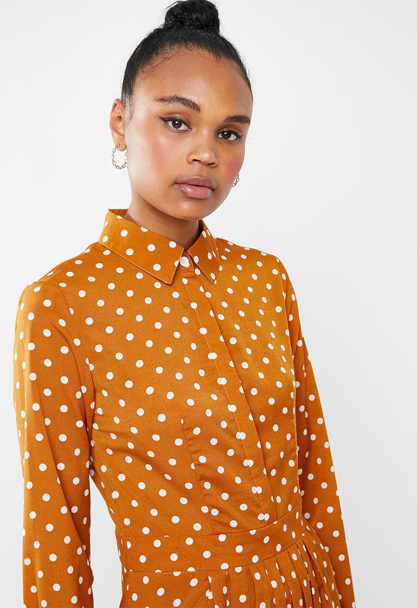 Missguided - Midi polka dot shirt dress - yellow & white