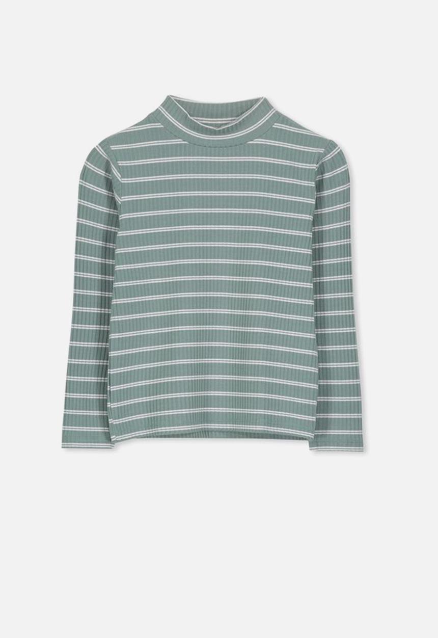 Cotton On - Ellie long sleeve rib tee - green & white