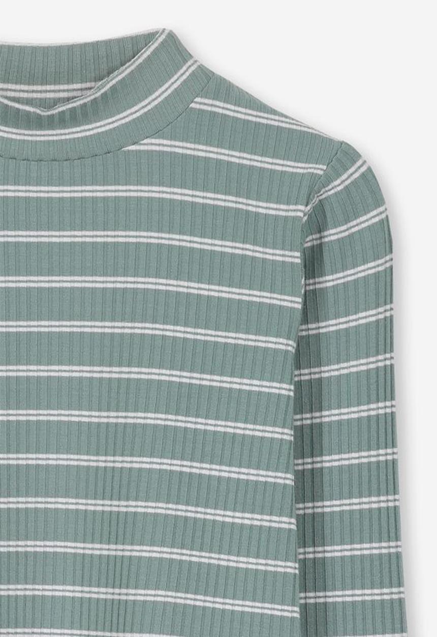 Cotton On - Ellie long sleeve rib tee - green & white