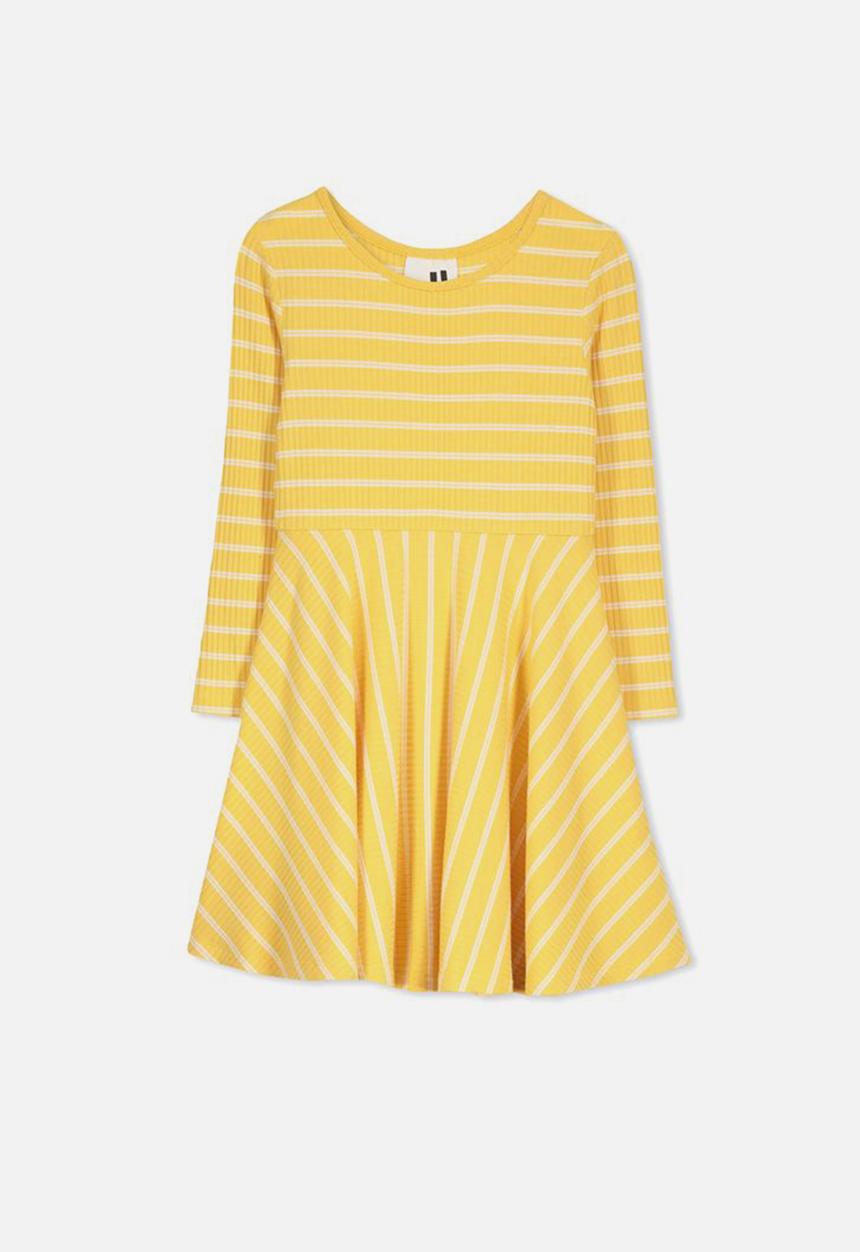 Cotton On - Riley long sleeve dress - yellow and white