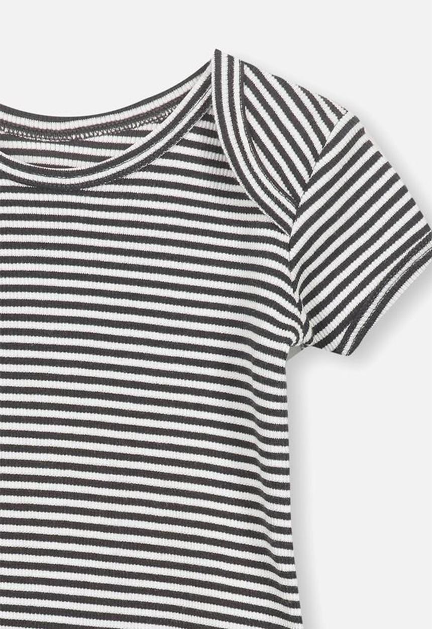 Cotton On - Mini lettuce edge striped feeder - black & white