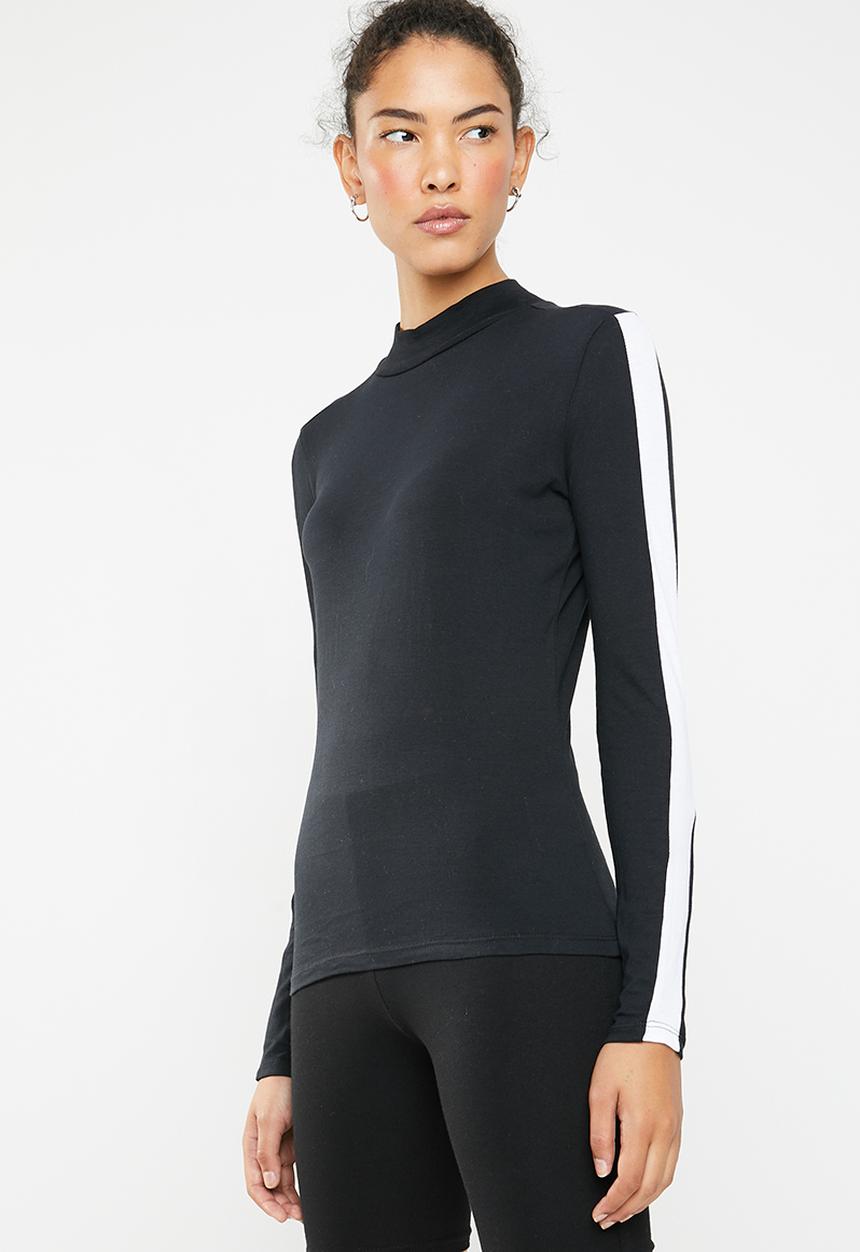 Brave Soul - Long sleeve roll neck with side stripe - black