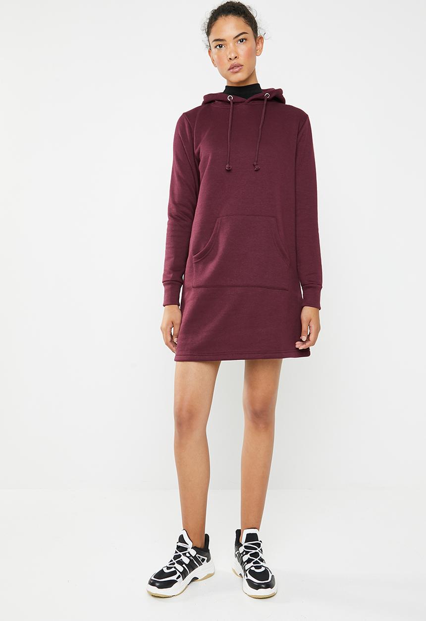Brave Soul - Hooded jumper dress - burgundy
