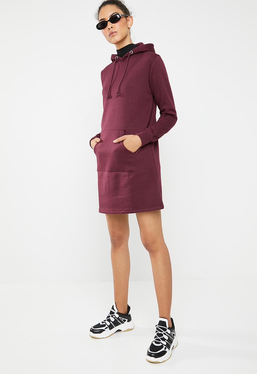 Brave Soul - Hooded jumper dress - burgundy