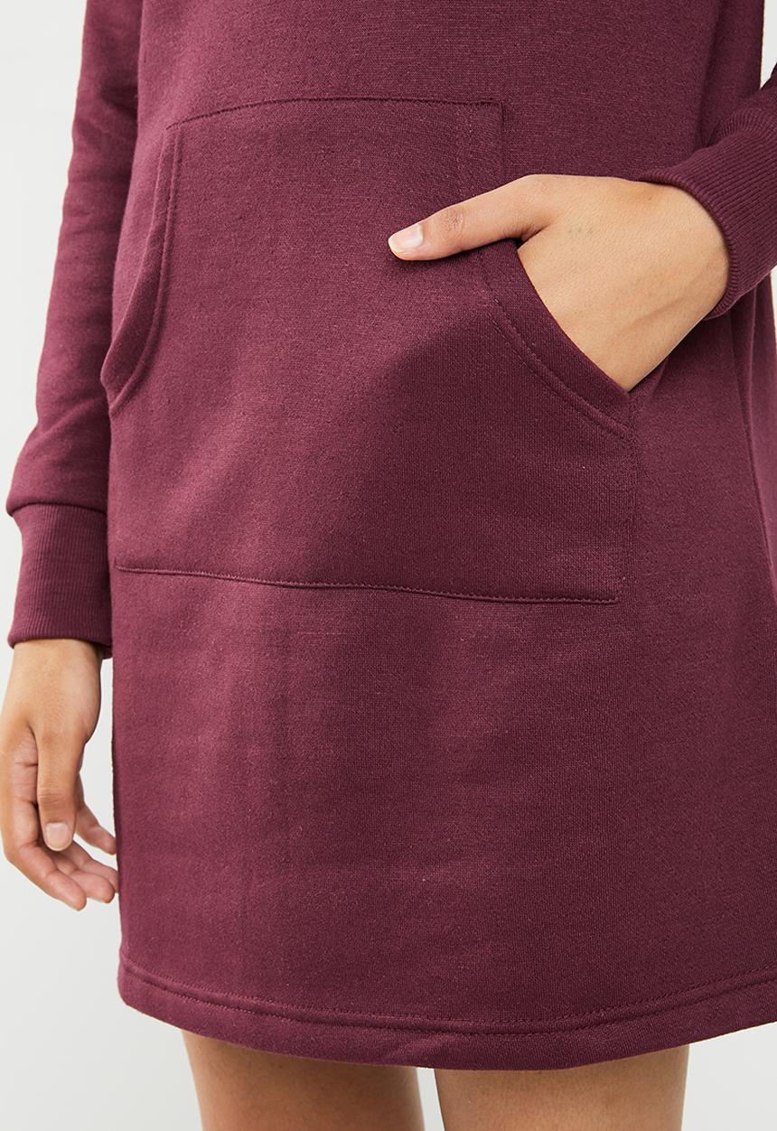 Brave Soul - Hooded jumper dress - burgundy