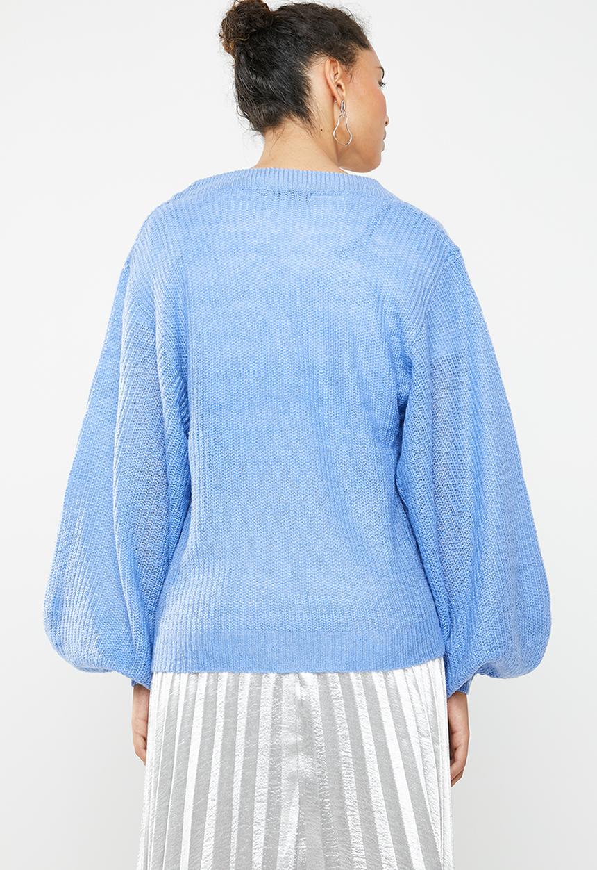 Brave Soul - Lightweight ribbed jersey with balloon sleeve - blue