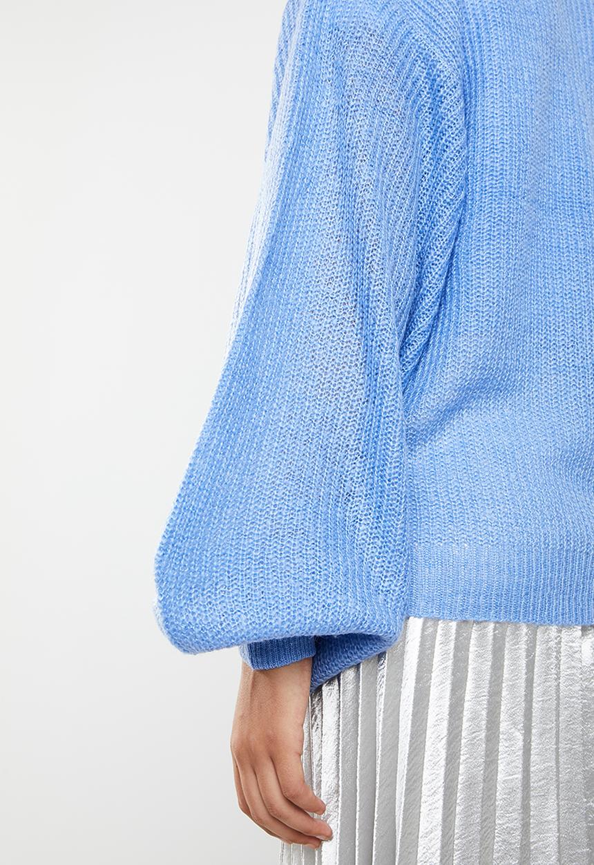 Brave Soul - Lightweight ribbed jersey with balloon sleeve - blue