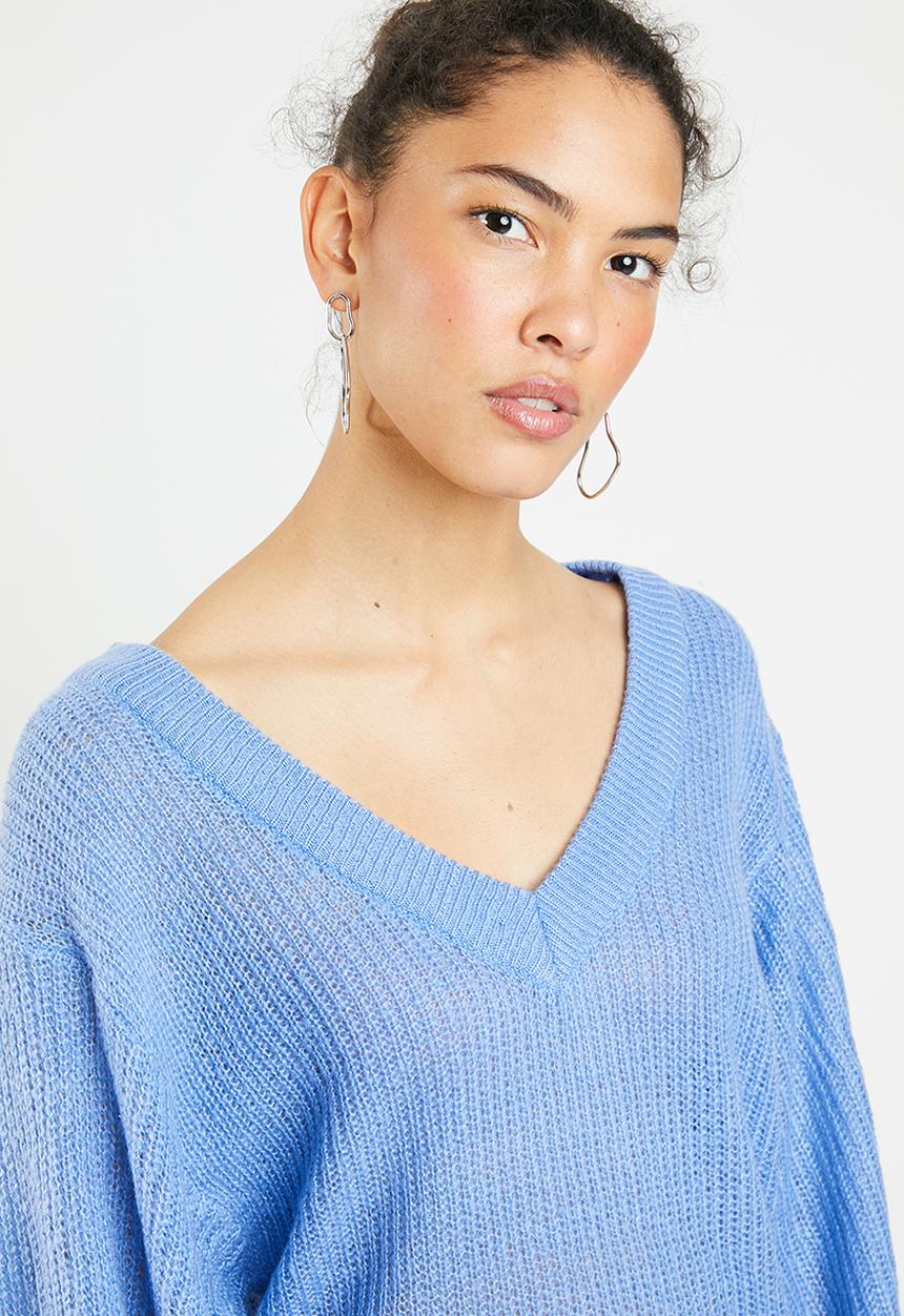 Brave Soul - Lightweight ribbed jersey with balloon sleeve - blue
