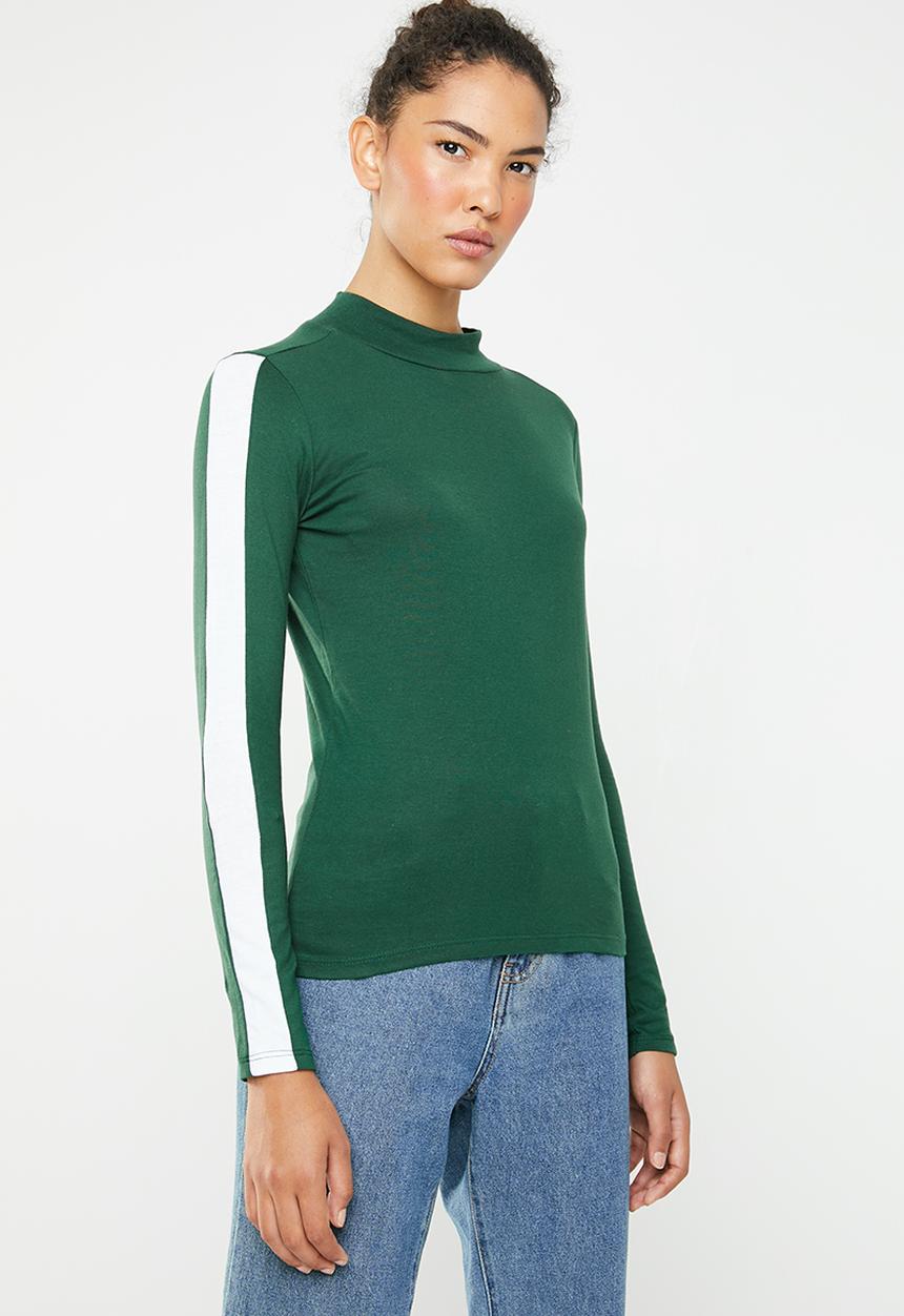 Brave Soul - Long sleeve roll neck with side stripe - green