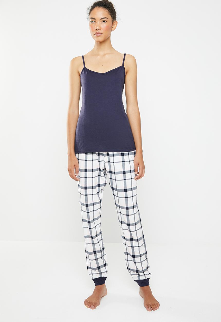 New Look - LI check long leg pj set - navy