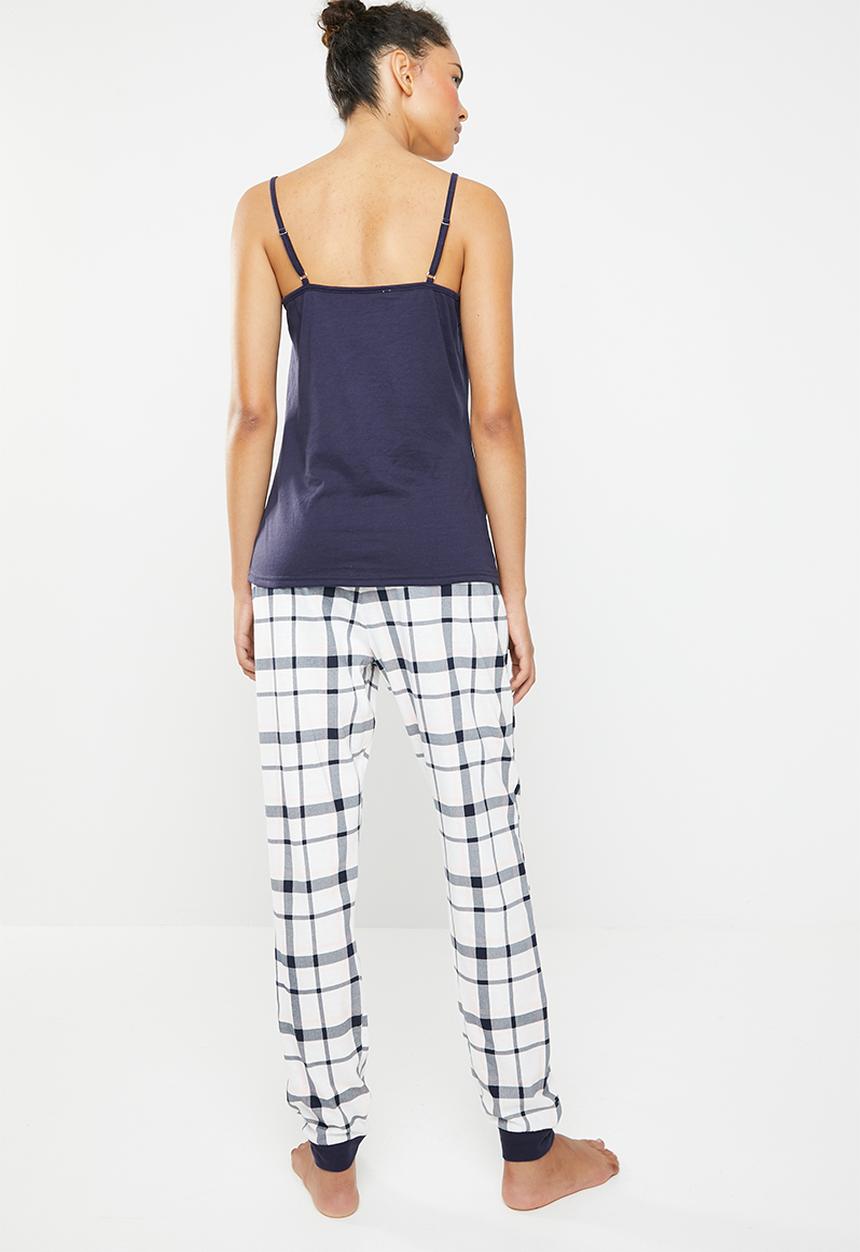 New Look - LI check long leg pj set - navy