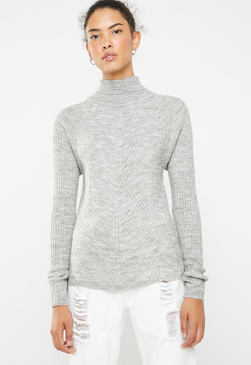 Brave Soul - Fine knit polo neck - grey