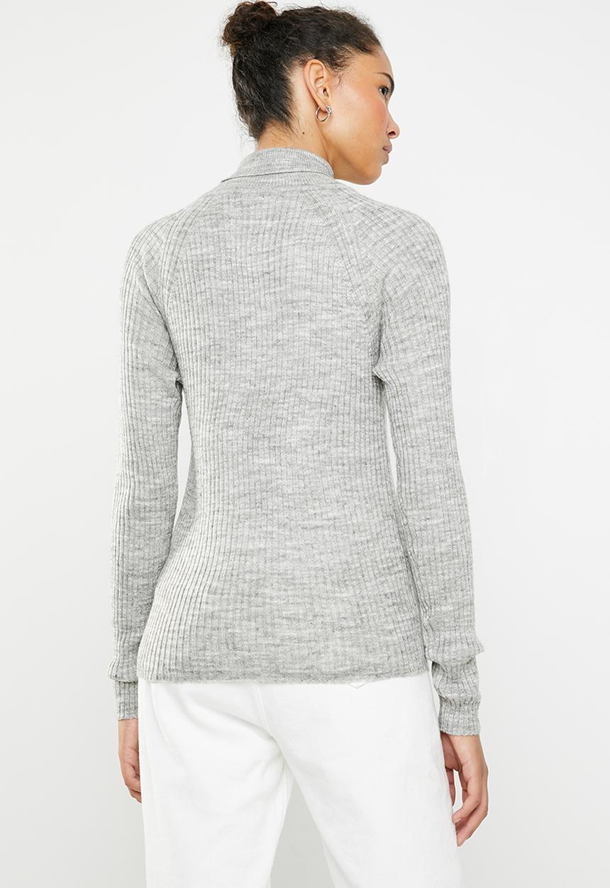 Brave Soul - Fine knit polo neck - grey
