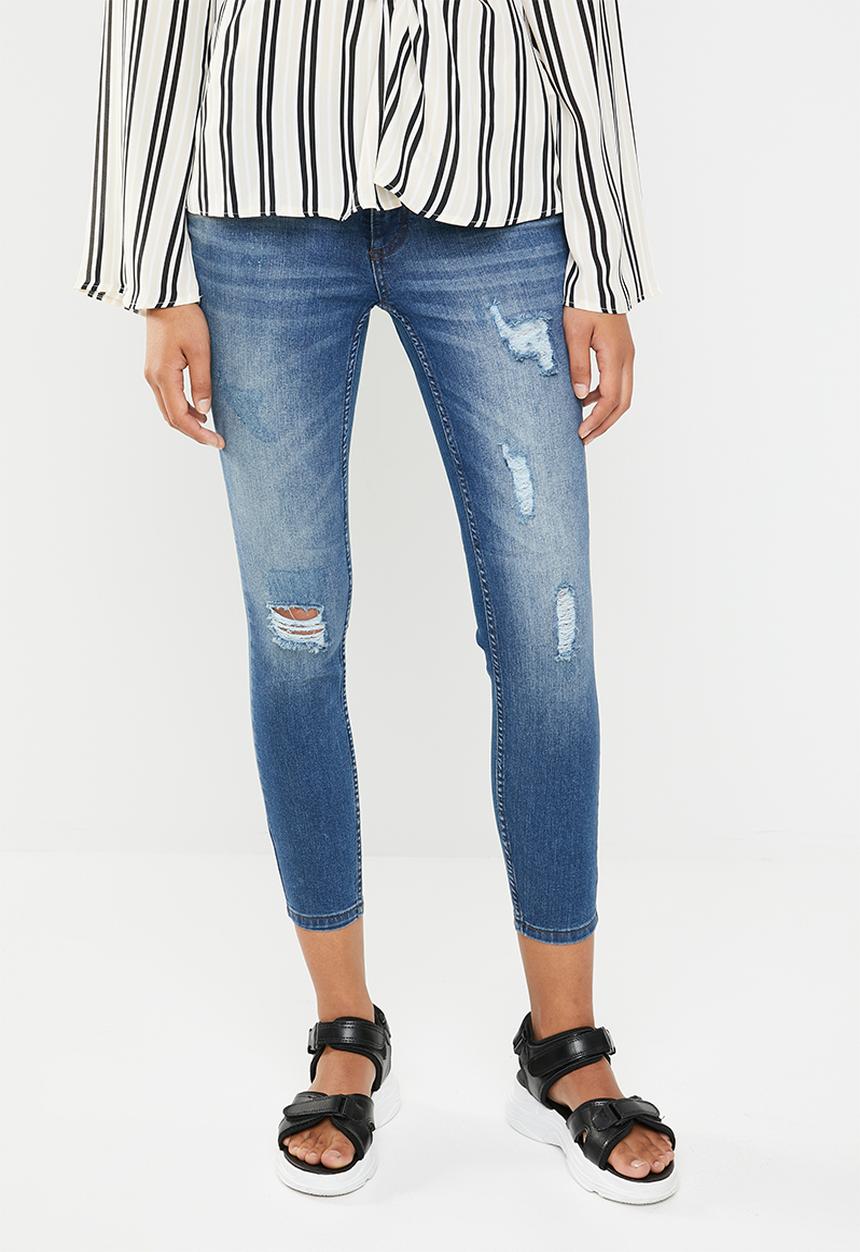 Jacqueline de Yong - Skinny low magic destroy ankle jeans - blue