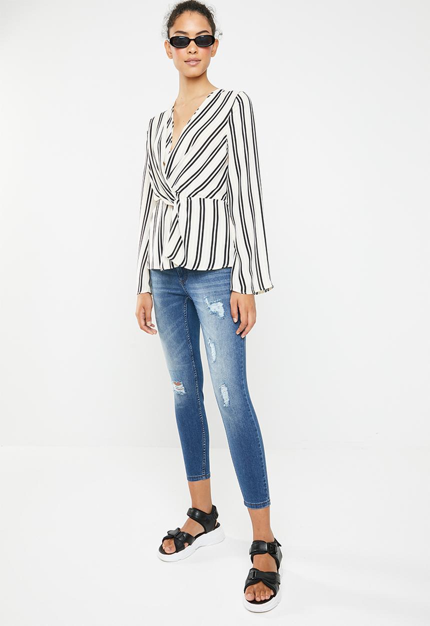 Jacqueline de Yong - Skinny low magic destroy ankle jeans - blue