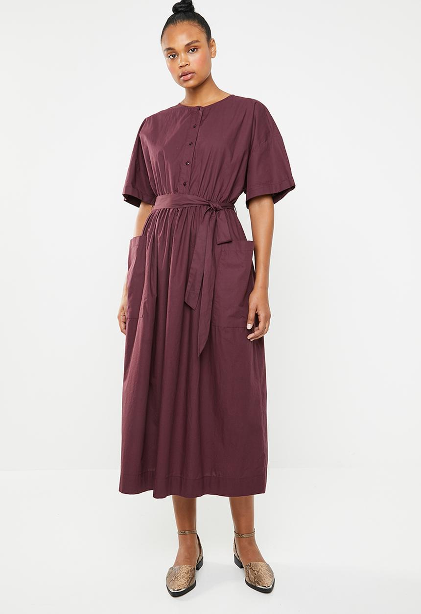 Vero Moda - Macdougal short sleeve midi dress - burgundy