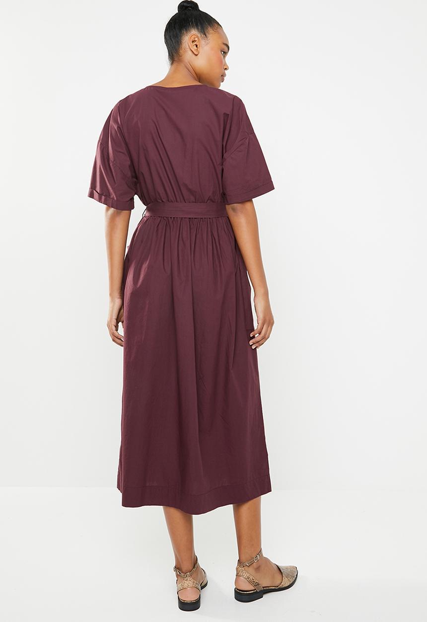 Vero Moda - Macdougal short sleeve midi dress - burgundy