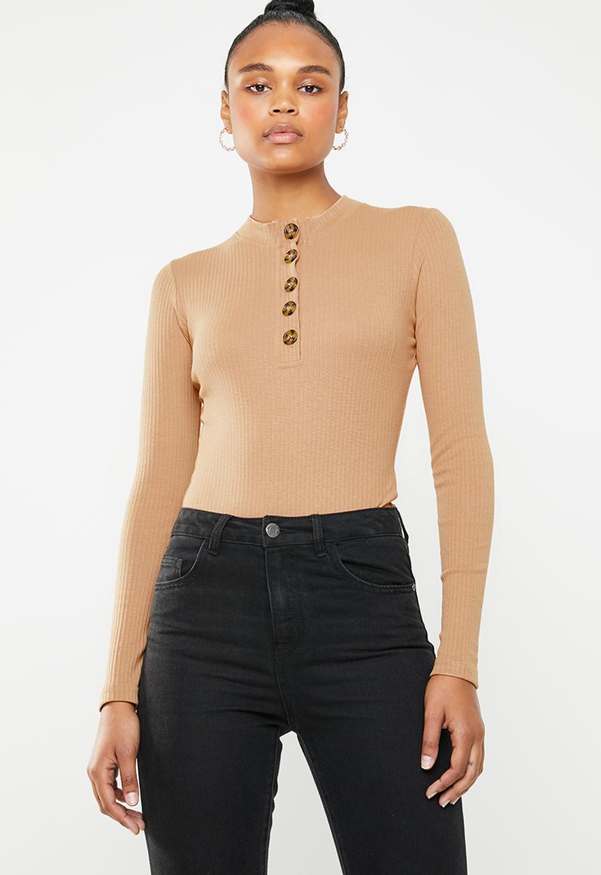 Missguided - High neck horn button long sleeve bodysuit - neutral