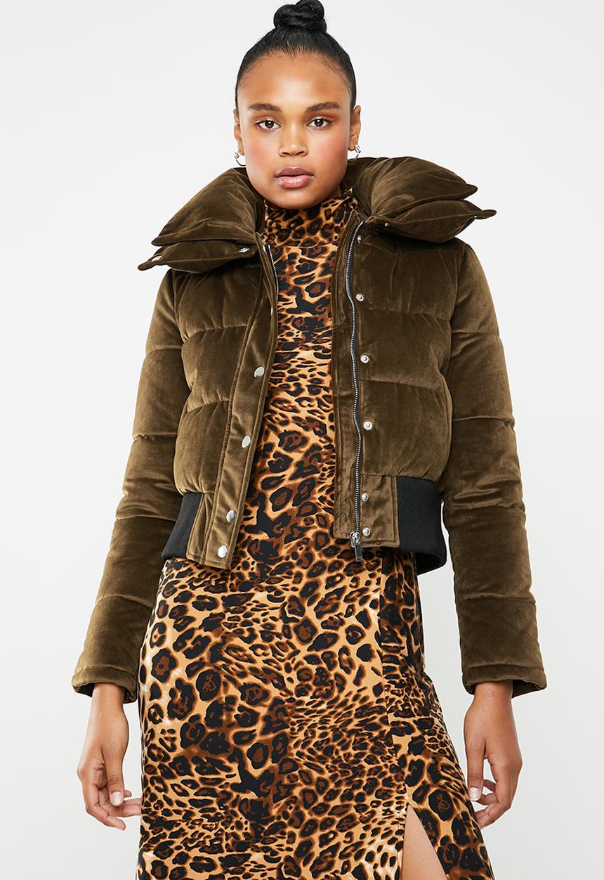 Missguided - Velvet cropped padded coat - tan